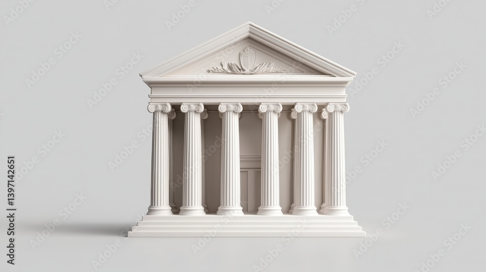 Obraz premium White Classical Temple Model on Light Gray Background
