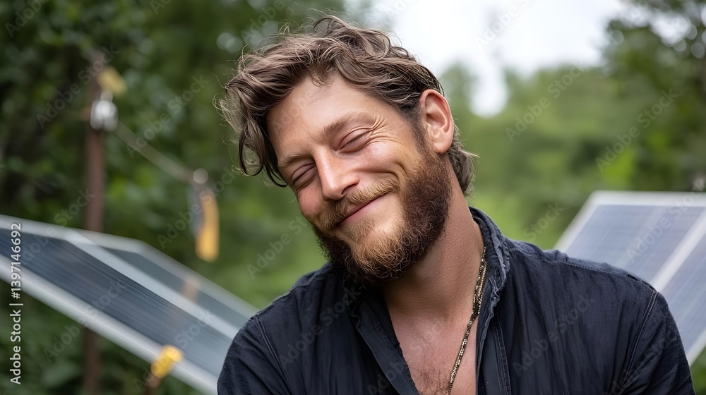 Fototapeta premium Ruggedly Handsome Man in His 40s with Salt and Pepper Hair Smiling