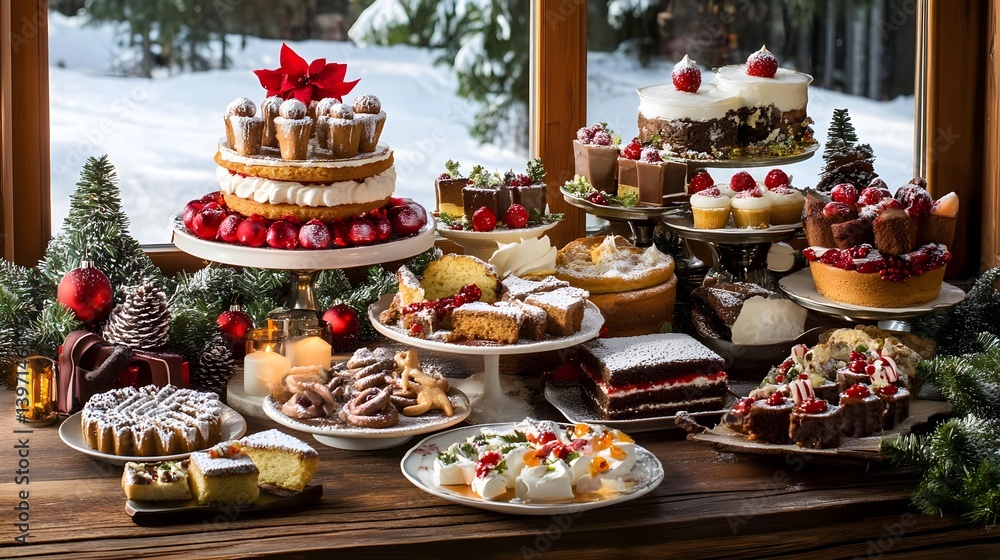 Elegant Rustic Christmas Feast with Array of Traditional Desserts Elegant Rustic Christmas Feast with Array of Traditional Desserts