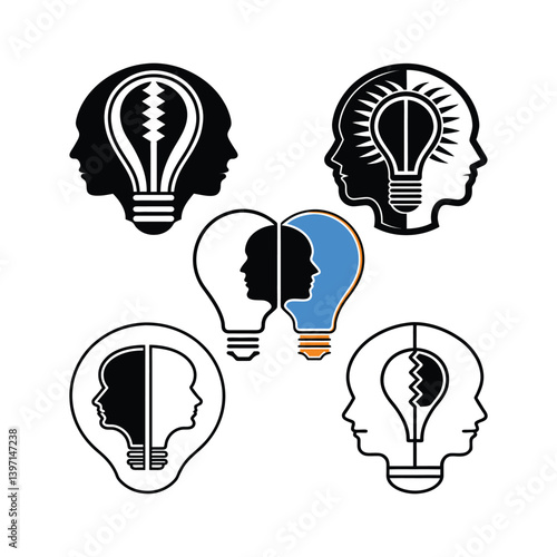 Logo featuring a lightbulb formed by two human face