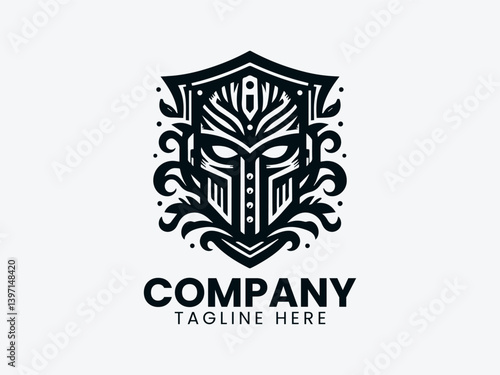 Steel Armor Helmet Logo, Medieval Iron Mask Logo