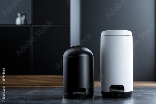 Wallpaper Mural Modern white and black bins placed on a kitchen countertop in stylish minimalist decor Torontodigital.ca