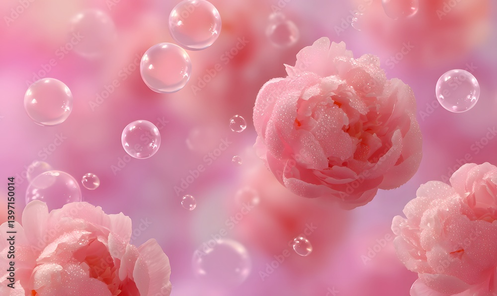 pink glossy bubbles in the form of peonies, Generative AI pink glossy bubbles in the form of peonies, Generative AI