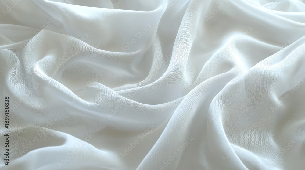 Smooth, flowing white fabric drapes in soft folds Smooth, flowing white fabric drapes in soft folds