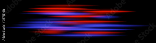 Abstract pulse lines. Red and blue flattened beams with sharp edges and center alignment. Minimal light motion effect.