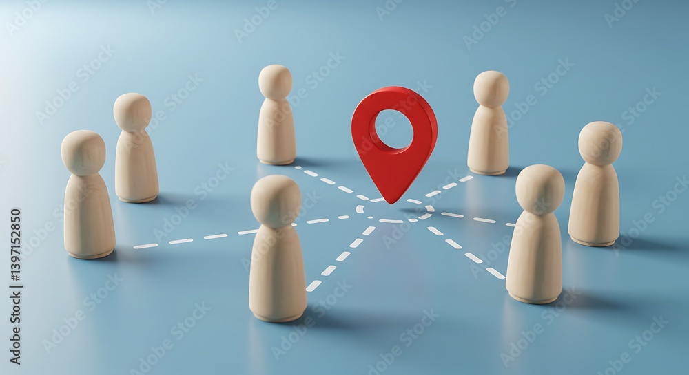 Obraz premium People Meeting at Location Pin Concept with Wooden Figures