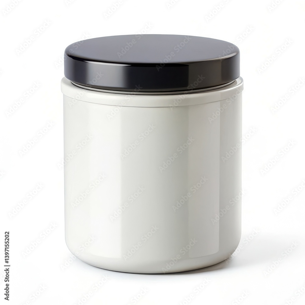 White jar with black lid sleek design perfect for storage White jar with black lid sleek design perfect for storage