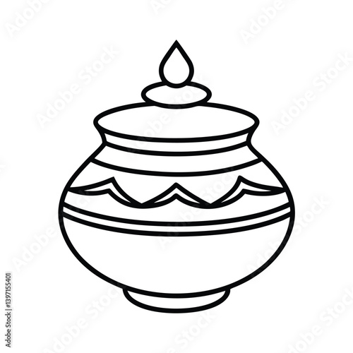 Traditional Indian Pot Outline Design For Pongal Celebration And Decorative Arts