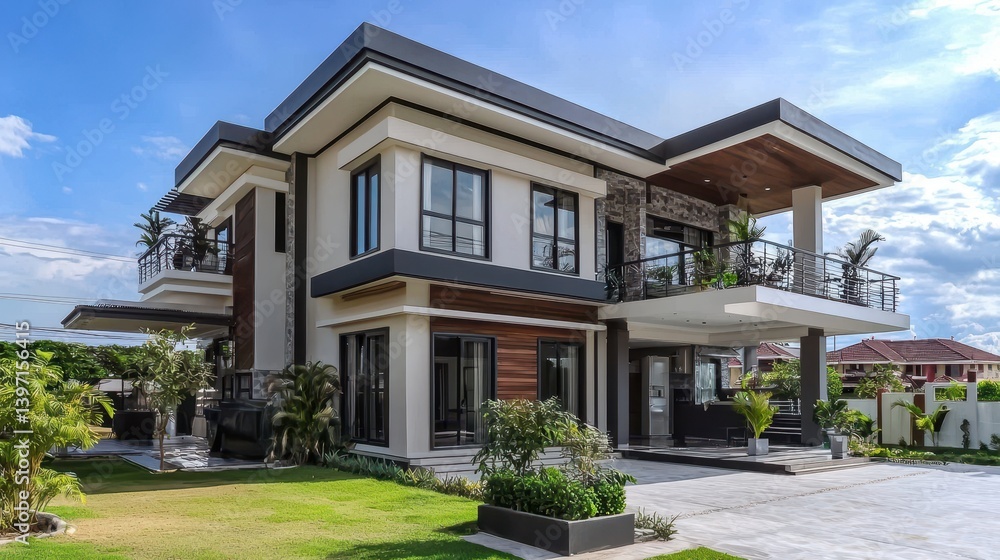 A modern, stylish, two-story house with contemporary design. A modern, stylish, two-story house with contemporary design.