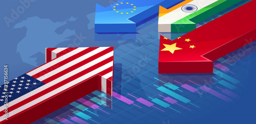 Confrontation in trade war and US tariffs against world countries, China, EU and India as an example
