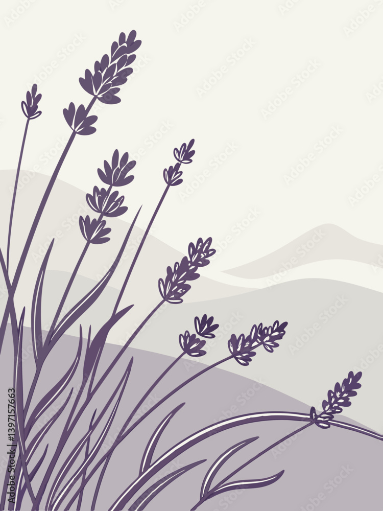 Naklejka premium Lavender Garden Illustration Vector | Botanical Flower Clipart