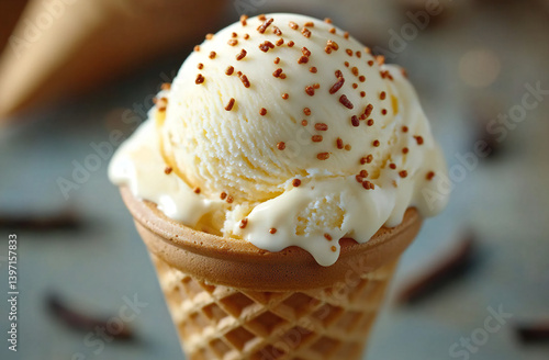 Wallpaper Mural Decadent Waffle Cone Fills with Creamy Vanilla Bean Ice Cream, Featuring Glistening Real Vanilla Specks Melting into a Delicate, Crunchy Framework Torontodigital.ca