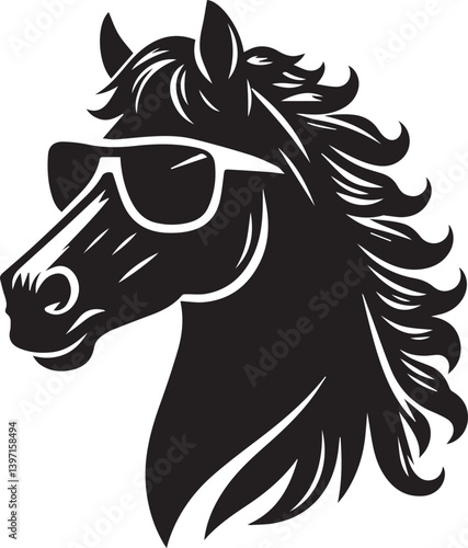 Wallpaper Mural horse vector illustration, horse head with sunglasses, horse with sunglasses silhouette vector black and white Torontodigital.ca