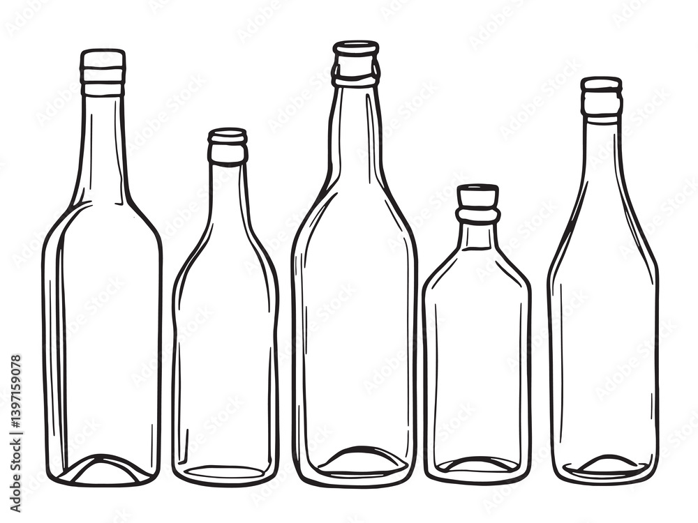 Bottle Black Line Art on White Background Bottle Black Line Art on White Background