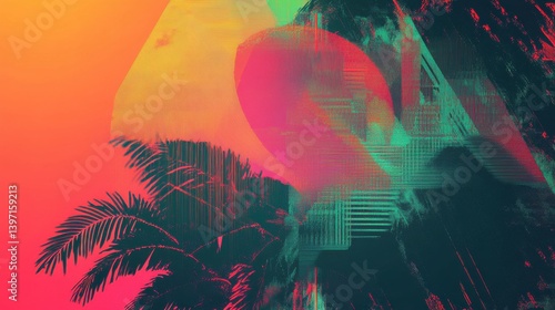 An abstract image featuring palm leaves in a dark and moody color palette.