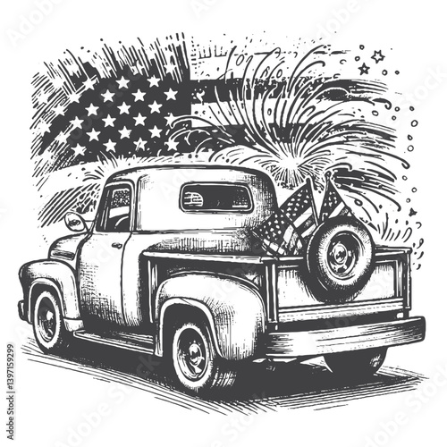 Hand-Drawn Vintage Pickup Truck Vector – Sketch Style Classic Vehicle Illustration for T-Shirts, Stickers, and Posters