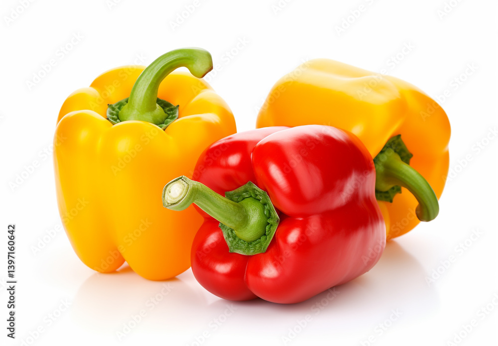 Red, Green, and Yellow Bell Peppers Isolated on White Red, Green, and Yellow Bell Peppers Isolated on White