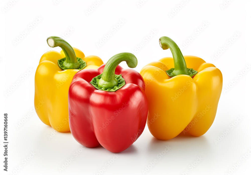 Fresh Bell Peppers – Red, Green, Yellow – on White Background Fresh Bell Peppers – Red, Green, Yellow – on White Background