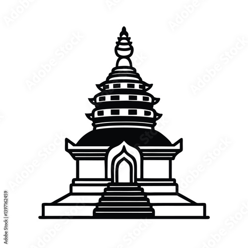 Elegant Stupa Outline Icon Asian Architectural Design And Cultural Symbol
