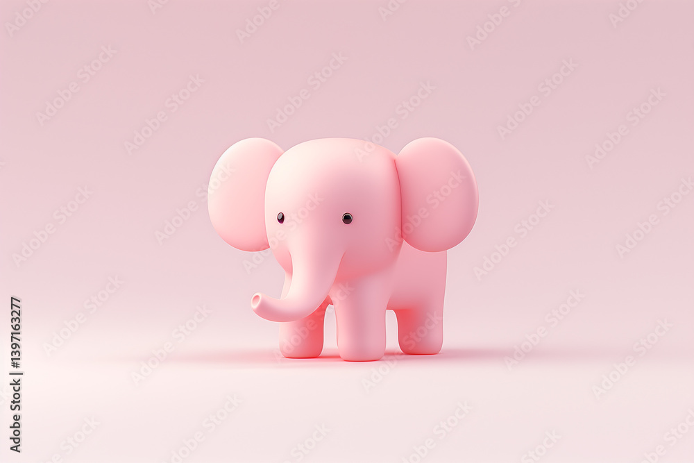 Minimal pink elephant toy standing on soft pastel background, playful and modern design for children's decor Minimal pink elephant toy standing on soft pastel background, playful and modern design for children's decor