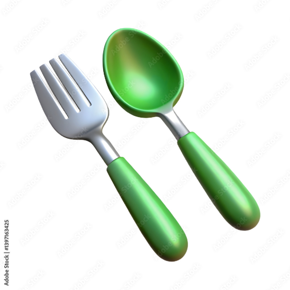 Green Utensils: A pristine image showcasing a modern, green spoon and fork, ideal for culinary or design concepts, set against a minimalist backdrop. Green Utensils: A pristine image showcasing a modern, green spoon and fork, ideal for culinary or design concepts, set against a minimalist backdrop.