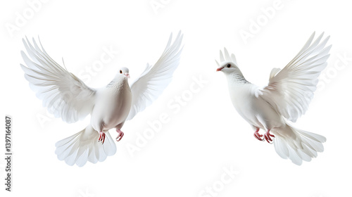 Pack of Flying Dove Set Against Transparent Background for Peace, Religious, or Design Themes