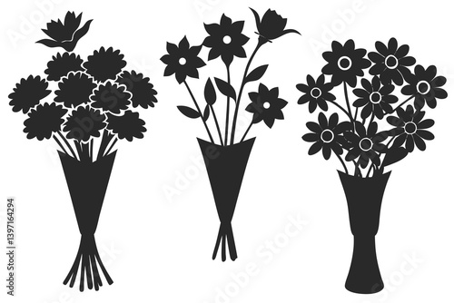 set of Flower bouquet silhouette vector illustration