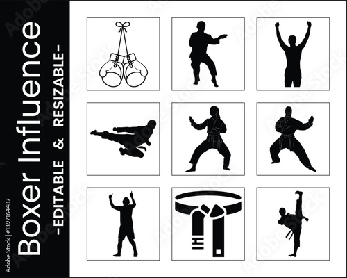 Martial Arts And Boxing Icons Set Sports Silhouettes Vector Illustration