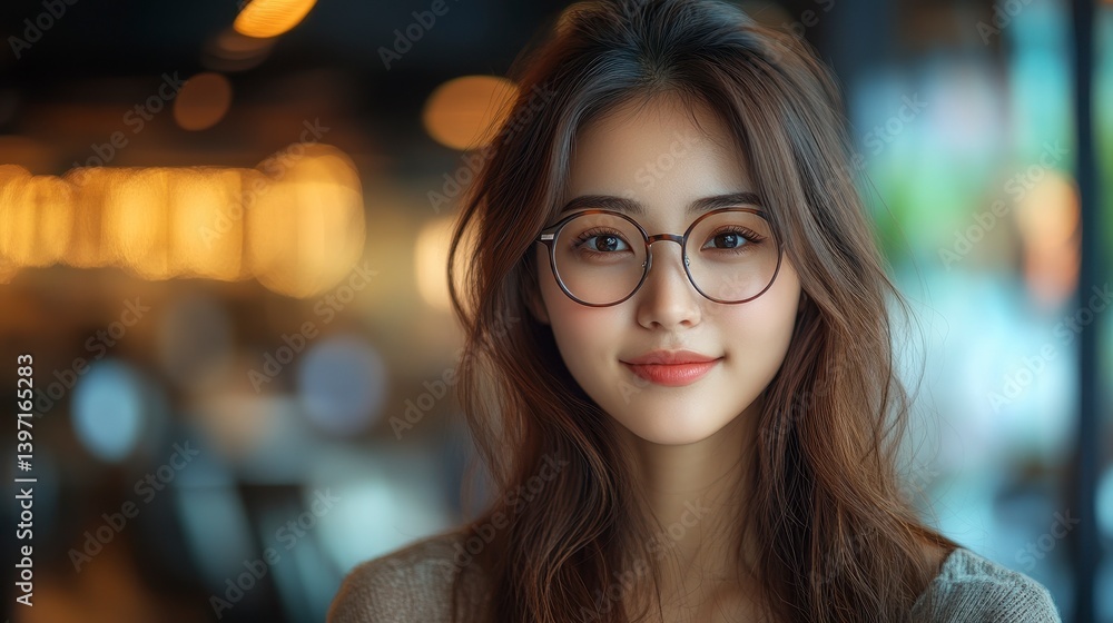 Portrait of a woman with glasses, soft light, and blurry background Portrait of a woman with glasses, soft light, and blurry background