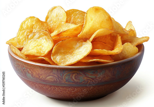 Wallpaper Mural Crunchy and Delicious PNG Image of a Bowl Filled with Golden Potato Chips, Perfect for Snack Food Illustration or Logo Design on White Background Torontodigital.ca