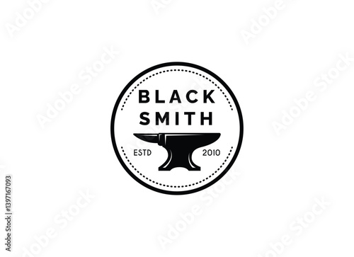 Vintage Hipster Retro Blacksmith Metal Work. Handcraft. Forge Art. Anvil. Iron Works Vector Logo