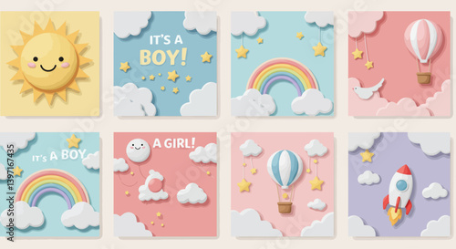 set of birthday and new born baby party elements