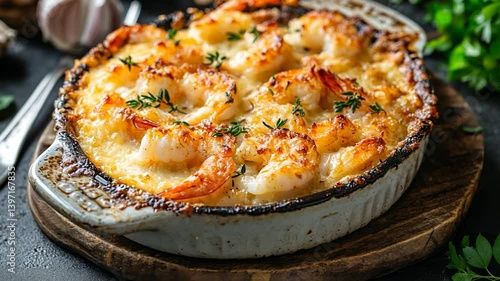 Creamy Shrimp Gratin in Baking Dish