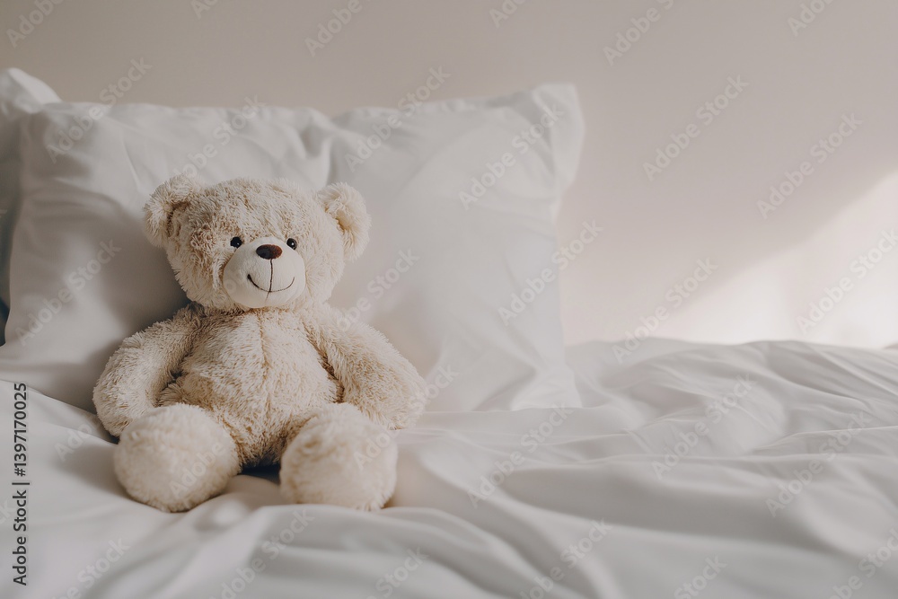 Soft teddy bear in a bed, generated AI Soft teddy bear in a bed, generated AI