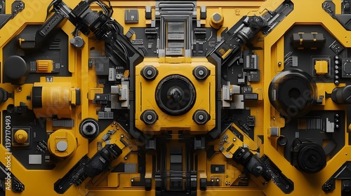 Topdown View of Yellow and Black Printed Circuit Components