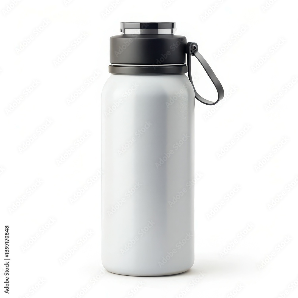 Sleek white water bottle with black lid perfect for Sleek white water bottle with black lid perfect for