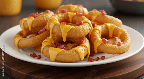 Wallpaper Mural Serving of Onion Rings Topped with Cheese and Diced Meat Torontodigital.ca