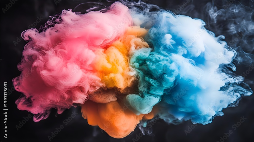 Fototapeta premium Colorful Swirling Smoke Clouds in Vibrant Hues Against Dark Background