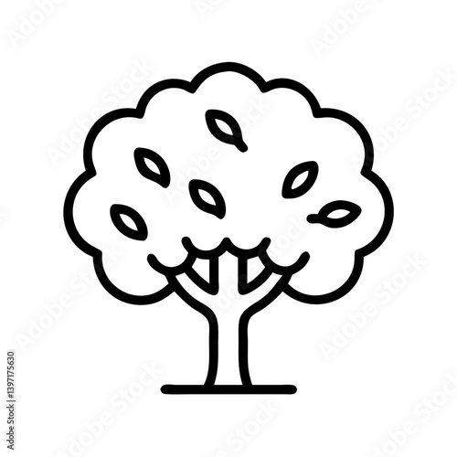 Illustration of a deciduous tree outline with leaves vector nature plant icon