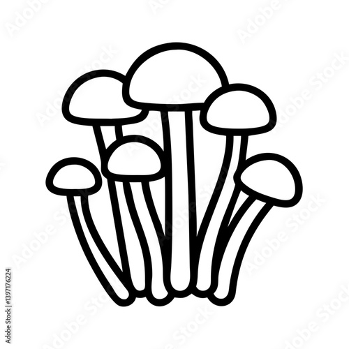 Outline drawing of edible mushrooms cluster for culinary and nature designs usage