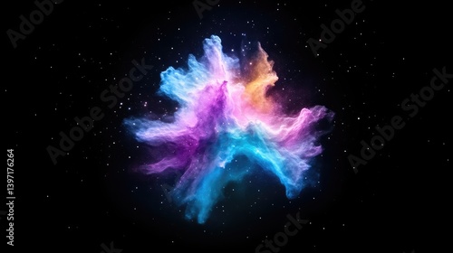 Abstract explosion of vibrant color nebula in deep space