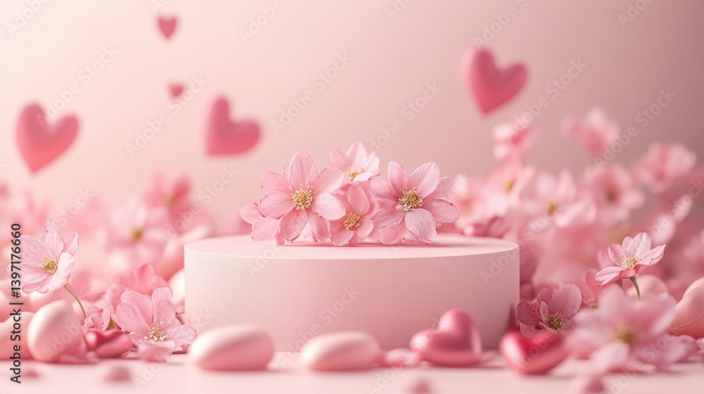 Pink flowers and hearts create a romantic and dreamy atmosphere. Pink flowers and hearts create a romantic and dreamy atmosphere.