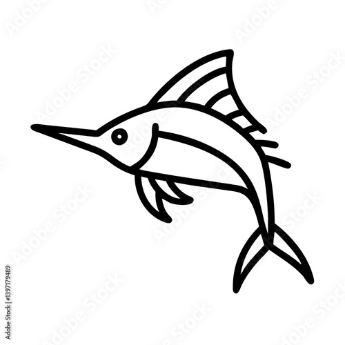 Marlin fish outline vector illustration, marine wildlife, ocean animal drawing design