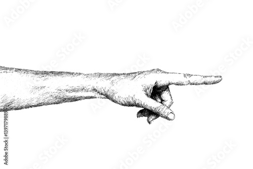 Navigation signs incorporate black silhouettes of hands, specifically a pointing finger