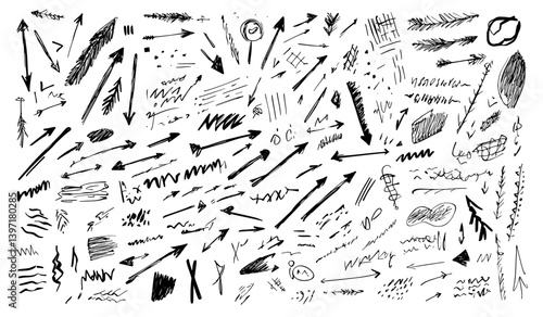 Modern illustration features a hand drawn set of arrows on a clean white background with a freehand drawing approach