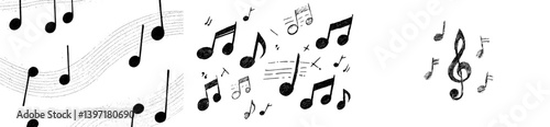 Illustrate a musical sound wave with accompanying music notes in a modern hand-drawn style