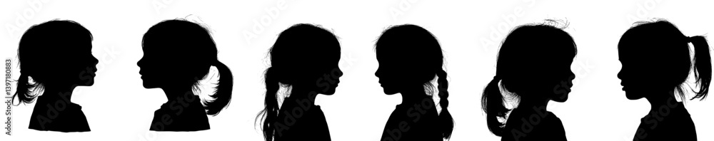 A woman's head is depicted in a hand-drawn graphic style, featuring a silhouette with a high ponytail haircut, set against a white background in a modern isolated illustration A woman's head is depicted in a hand-drawn graphic style, featuring a silhouette with a high ponytail haircut, set against a white background in a modern isolated illustration
