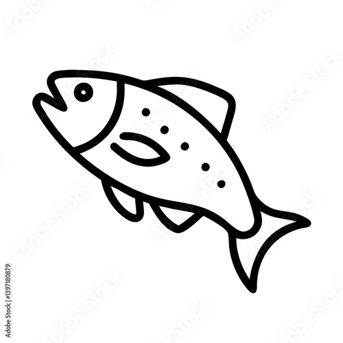 Fish line art drawing trout salmon vector illustration seafood aquatic animal icon