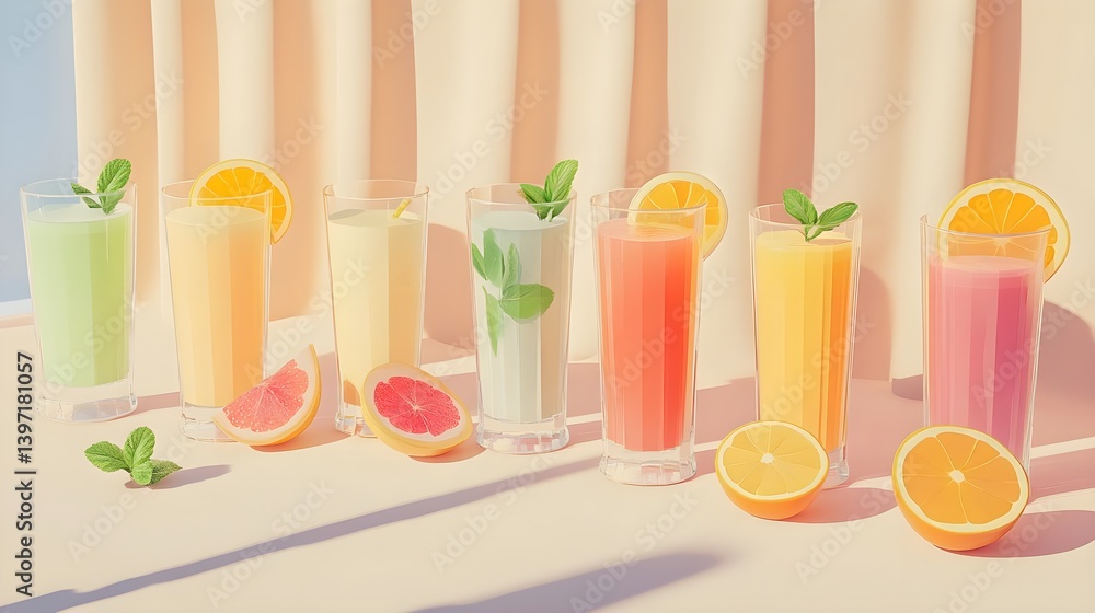 Fototapeta premium Vibrant Summer Drinks for Refreshing Warm Weather Enjoyment