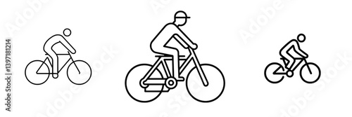 Mountain bike rider represented as a hand-drawn outline doodle icon